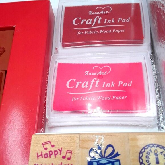 Country Hearts Rubber Stamp Set + Happy Birthday Stamp Set +2 Ink Pads Vintage - Picture 4 of 10